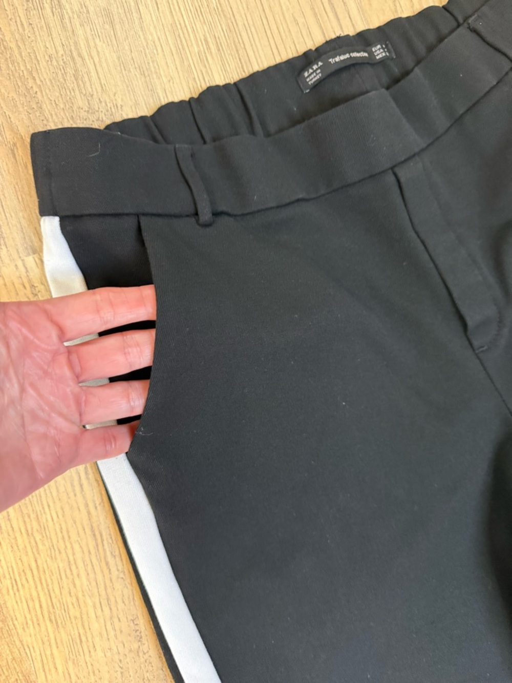 Zara Black Casual Pants with White Side Stripe